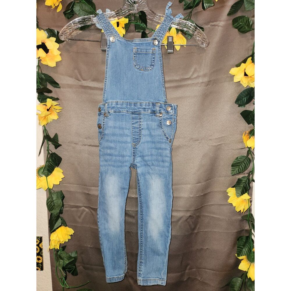 7 For All Mankind Girls Blue Denim Overalls Shoulder Tie Light Wash Toddler 4T